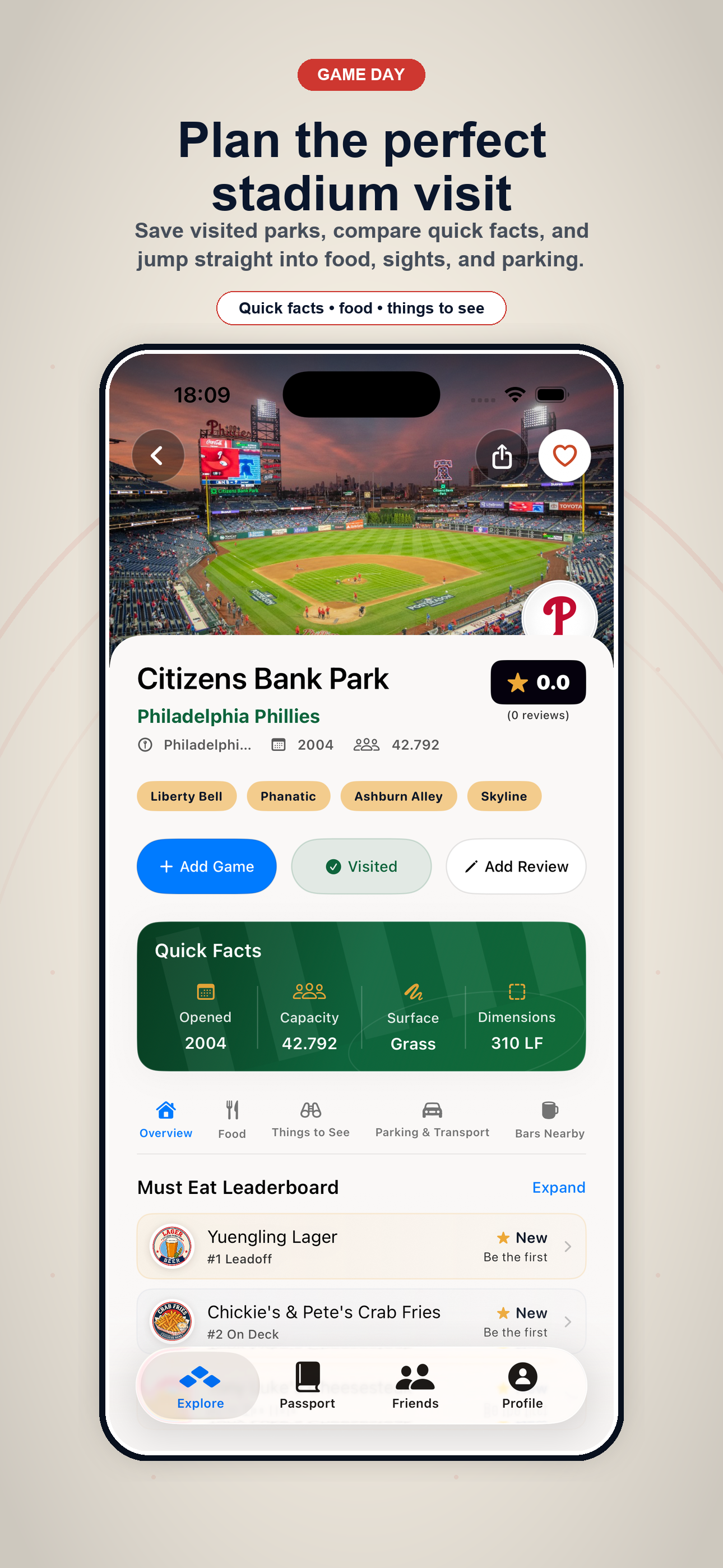 Own game day in Ballpark Passport