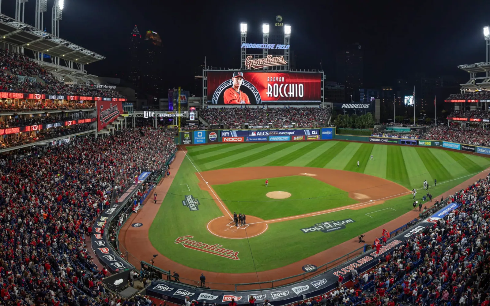 Progressive Field in downtown Cleveland near road and transit connections